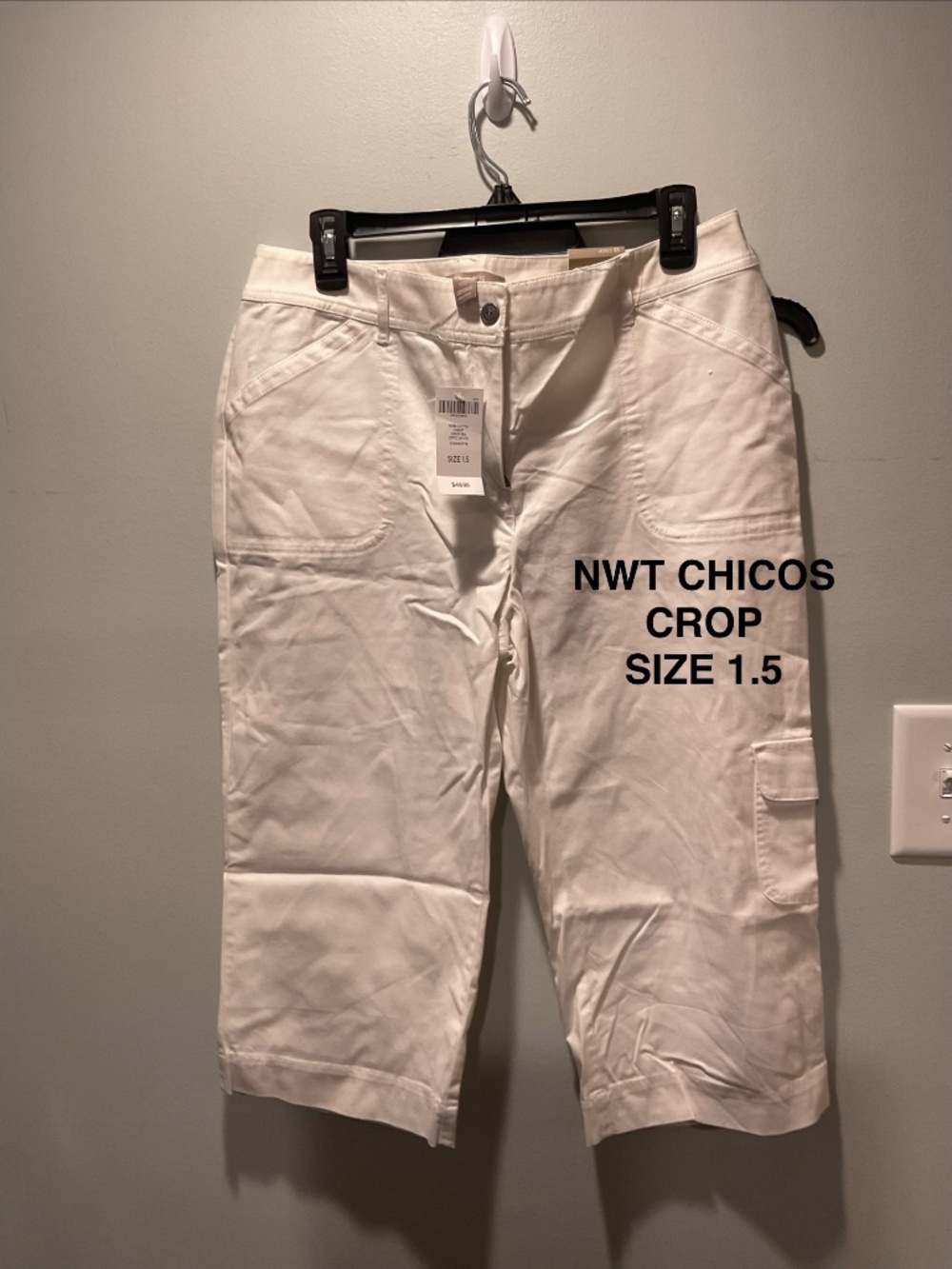 CHICOS RIVER COTTON CROPPED PANTS, SIZE 1.5, NWT